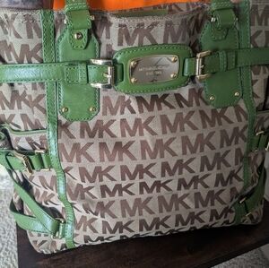 Michael Kors Signature Brown and Green Tote